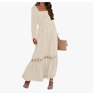 Zesica Long Sleeve Cream Maxi Dress